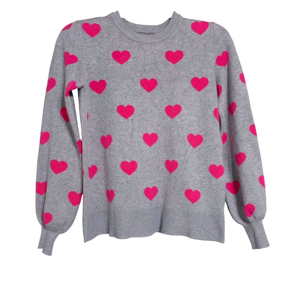Marled Reunited Clothing Gray Pink Heart Sweater Size‎ XS Valentine's Day EUC